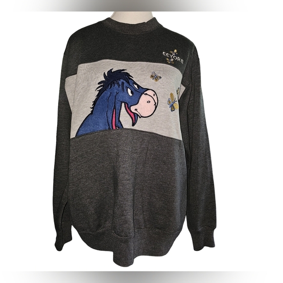 Jerry Leigh Tops - Vintage Disney Jerry Leigh Eeyore Sweatshirt Pooh Intarsia Gray Crewneck Sz L